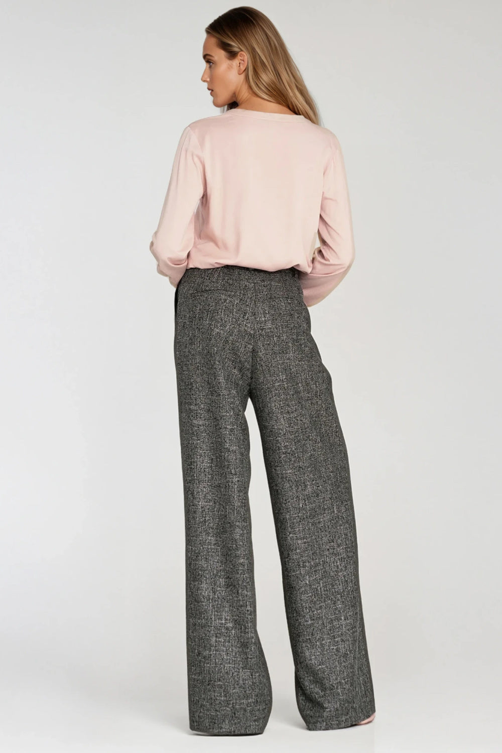 Nife Black Marl Polyester Pleated High Waisted Trousers - view 4