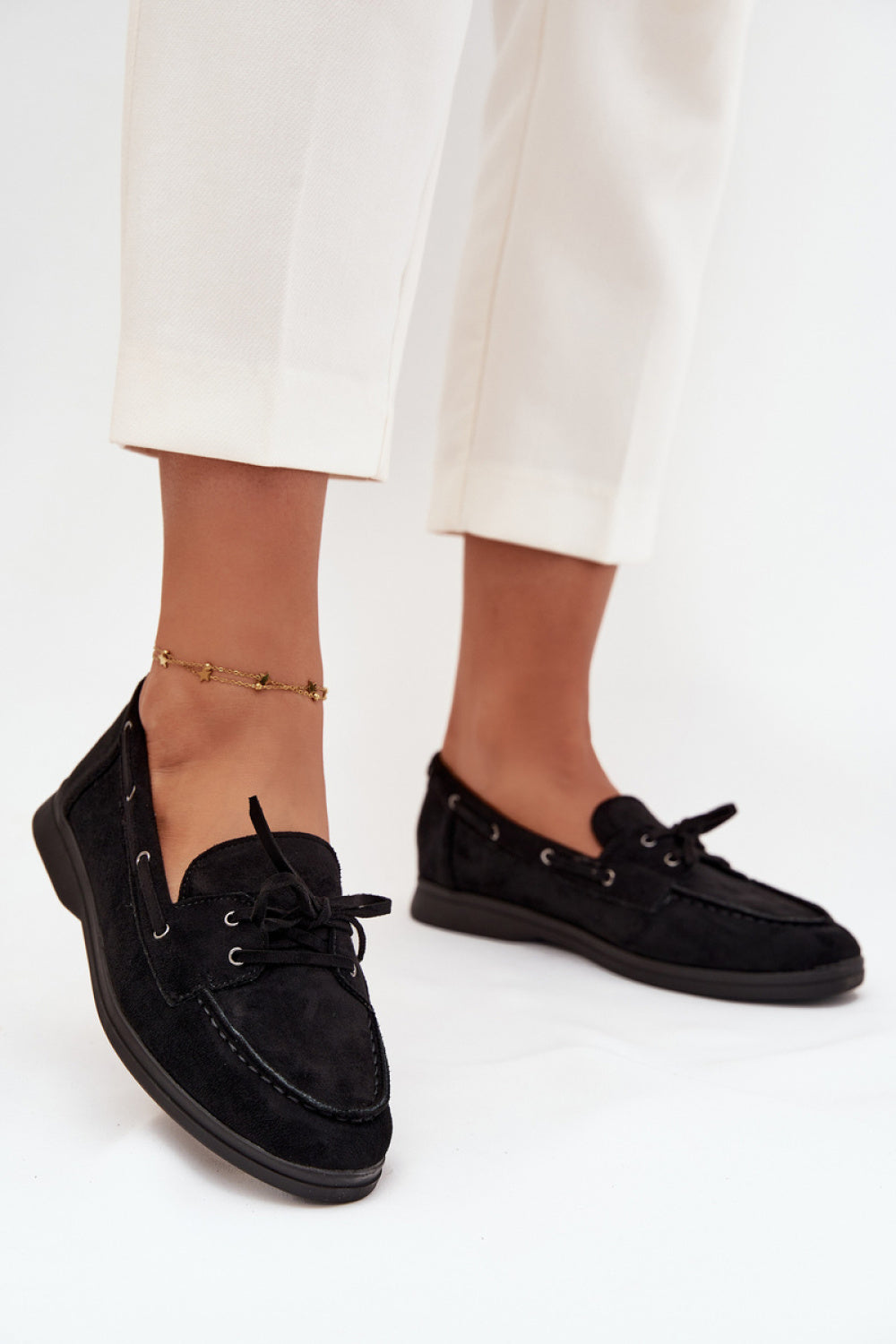 Step In Style Zalina Black Faux Suede Flat Moccasins