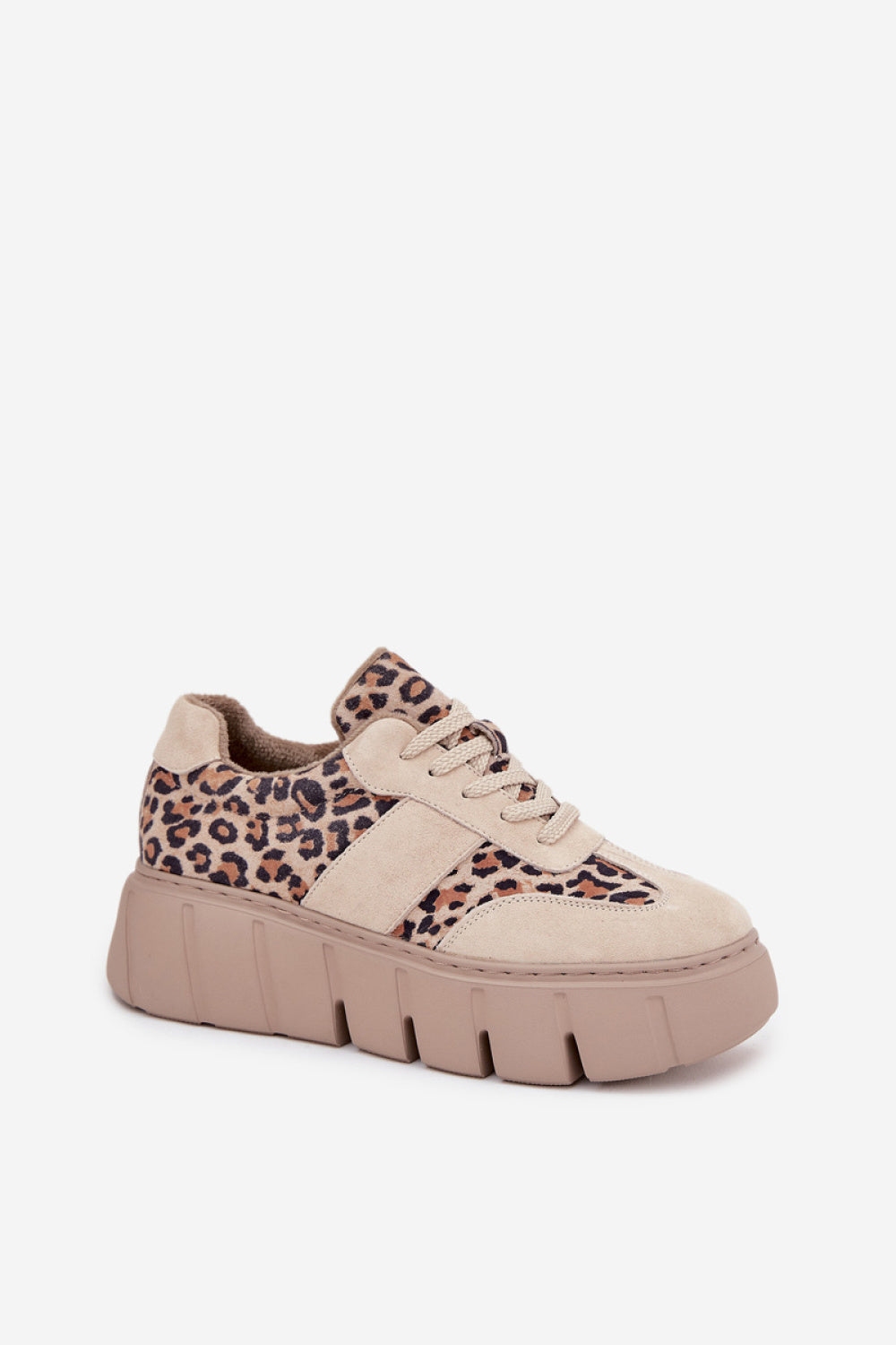 Step In Style Beige Suede Platform Leopard Print Trainers - view 2