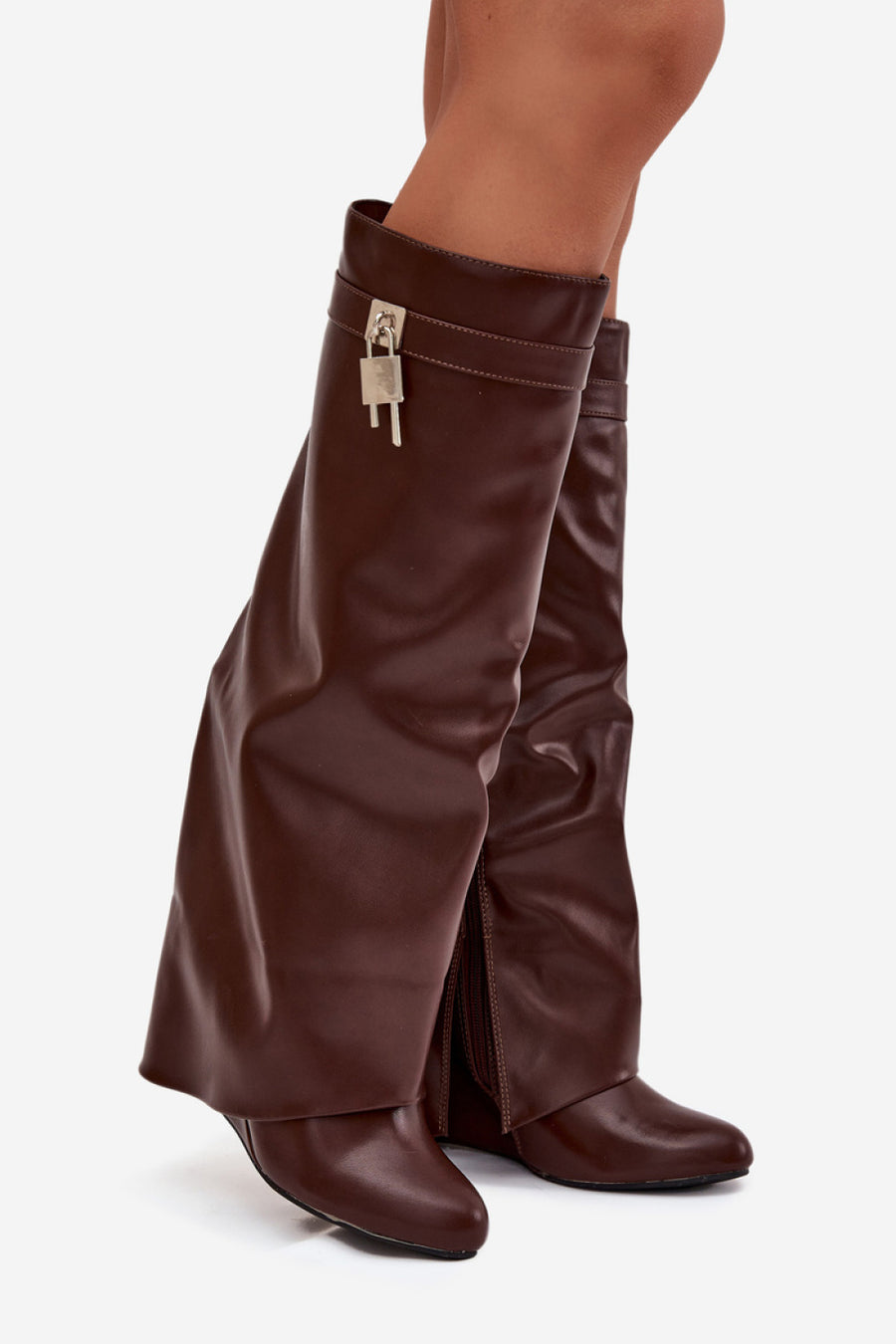Step In Style Korivelle Brown Faux Leather Wedge Ankle Boots