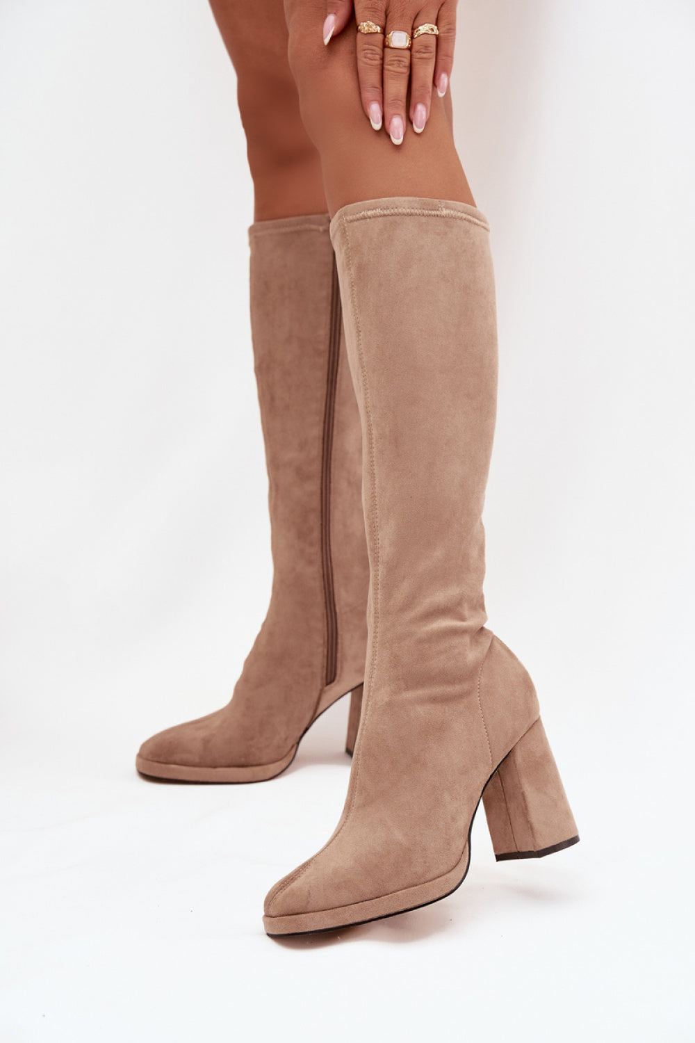 Step In Style Brivana Beige Faux Suede Heeled Ankle Boots