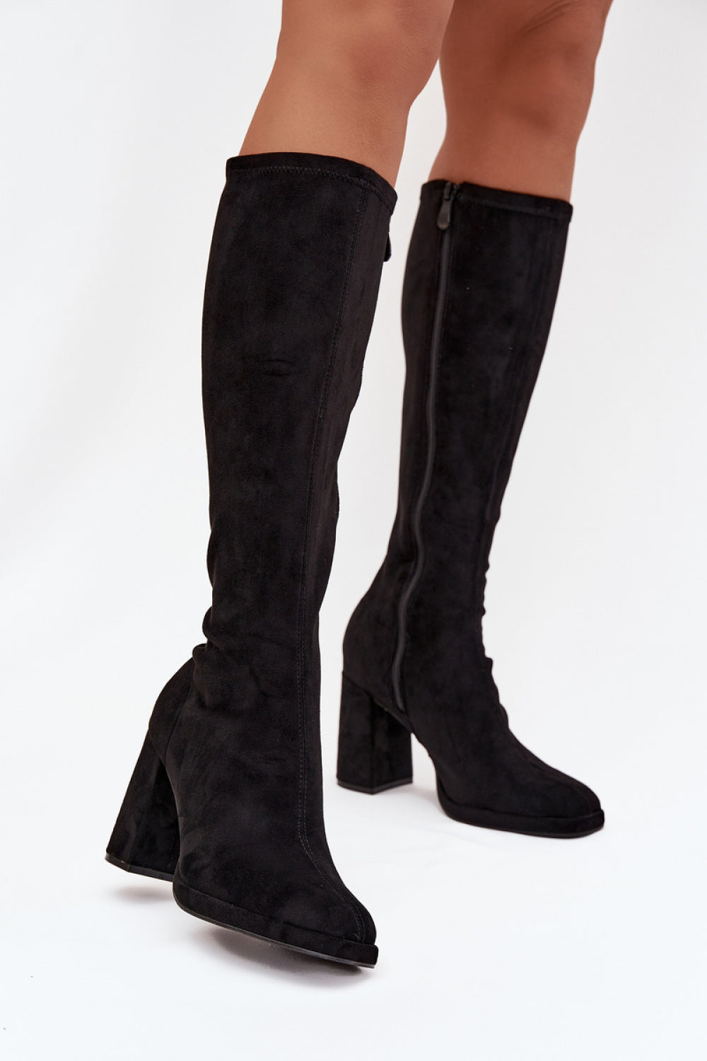 Step In Style Brivana Black Faux Suede Heeled Ankle Boots