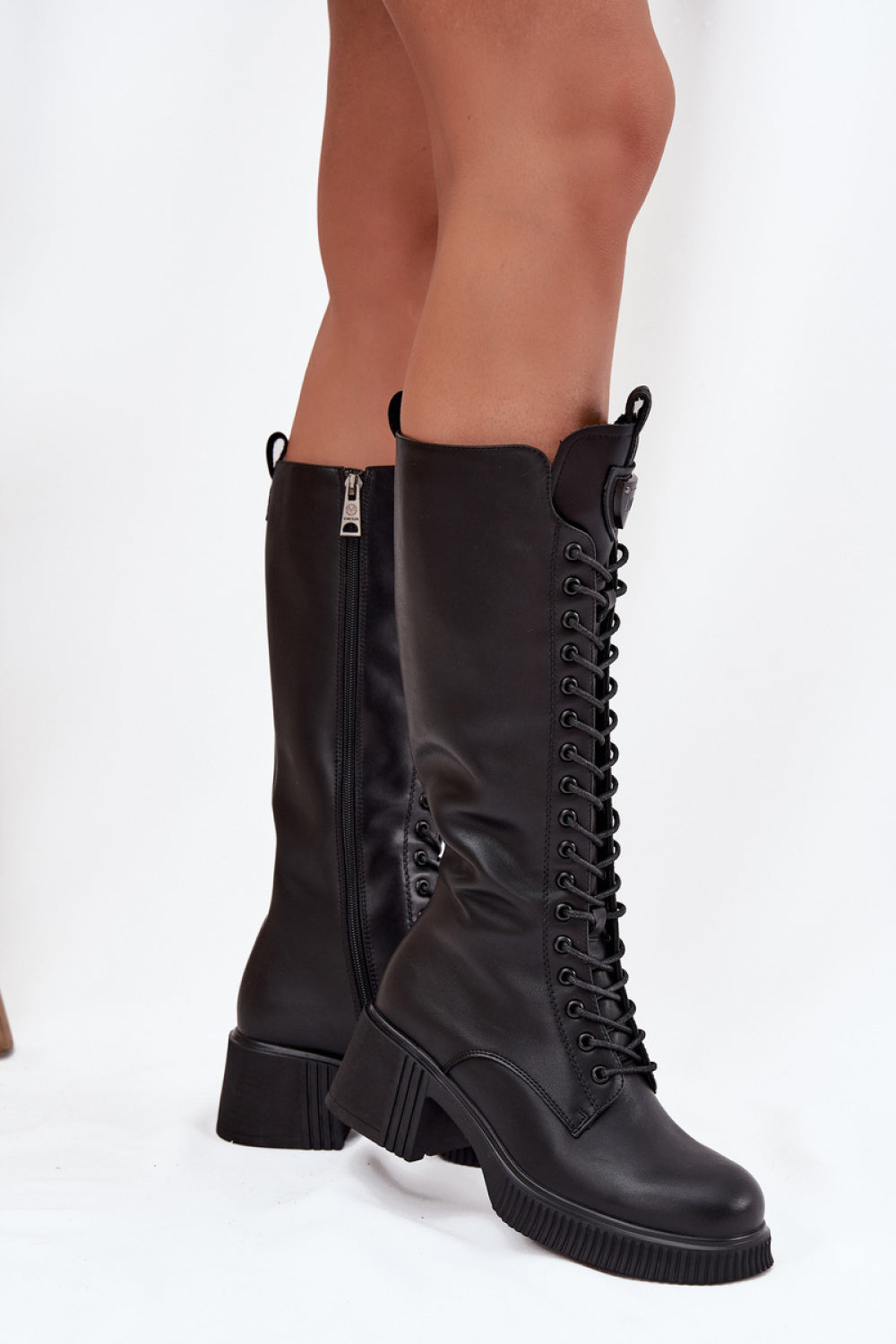 Step In Style Vinceza Black Leather Block Heel Heeled Ankle Boots with Zip