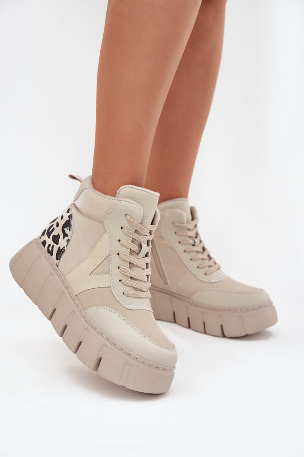 Step In Style Vinceza Beige Leather Platform Boots
