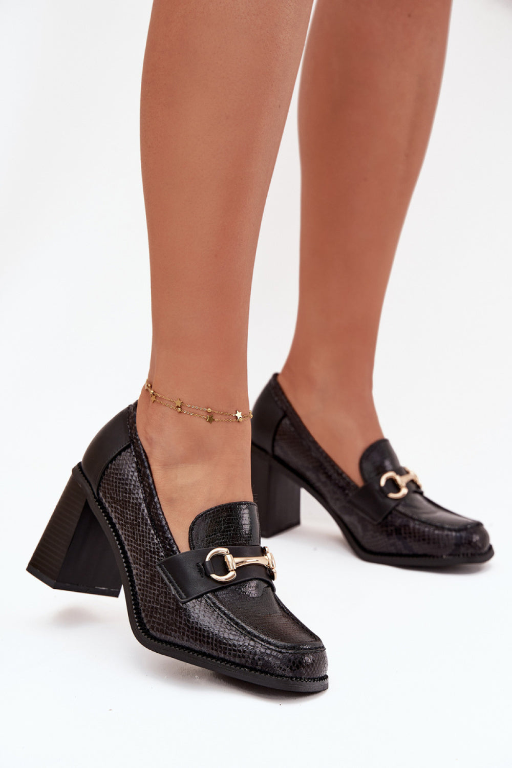Step In Style Novella Black Faux Leather Block Heel Heeled Shoes