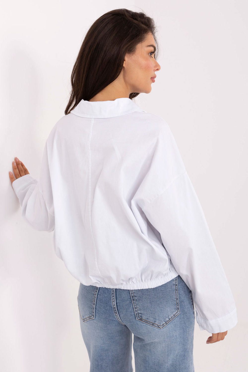 Rue Paris White Collared Cotton Long Sleeve Top - view 3