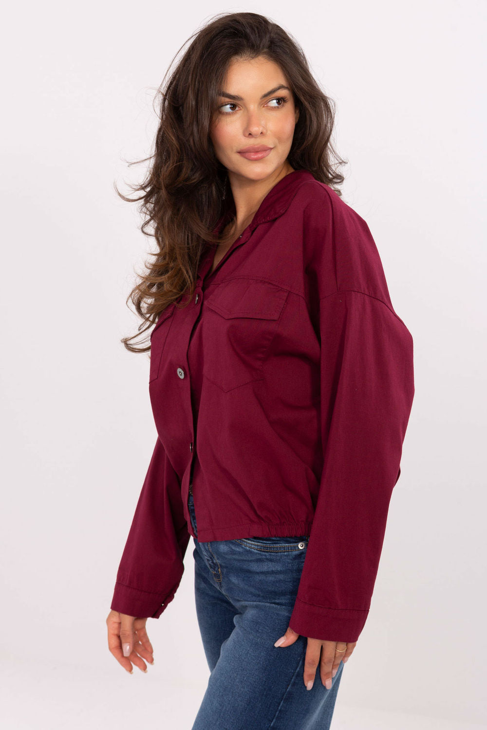 Rue Paris Burgundy Cotton Long Sleeve Top - view 2