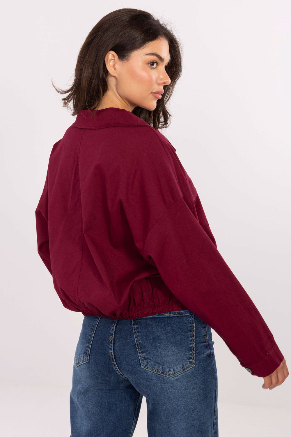 Rue Paris Burgundy Cotton Long Sleeve Top - view 3
