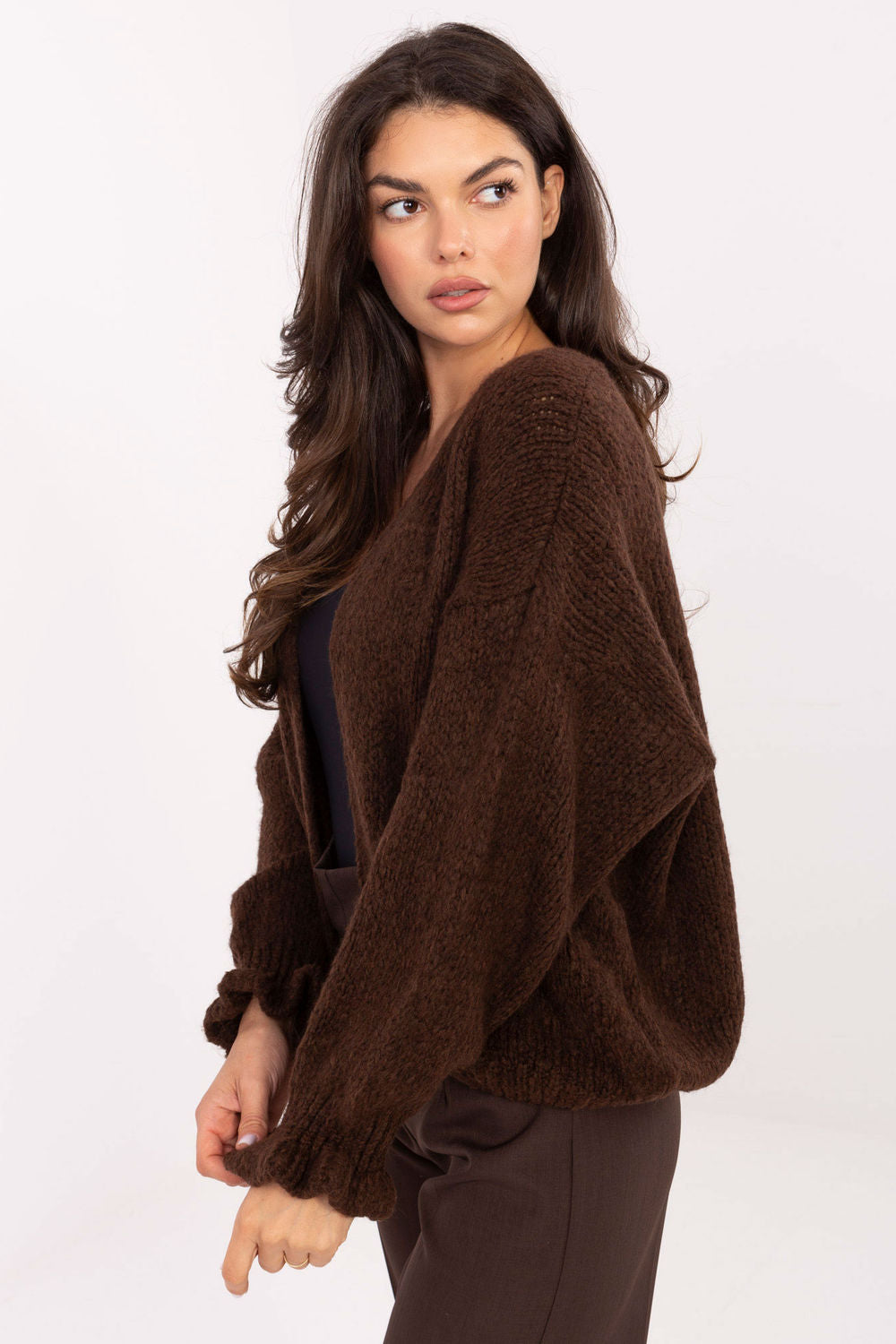 Rue Paris Dark Brown Long Sleeve Cardigan - view 2