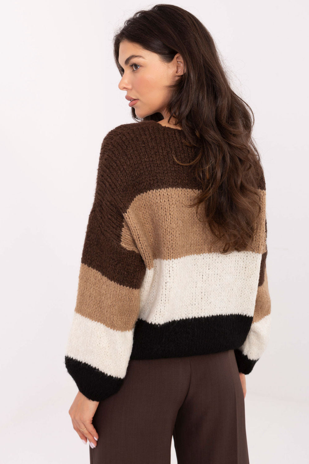 Rue Paris Brown Striped Oversized Jumper - view 3