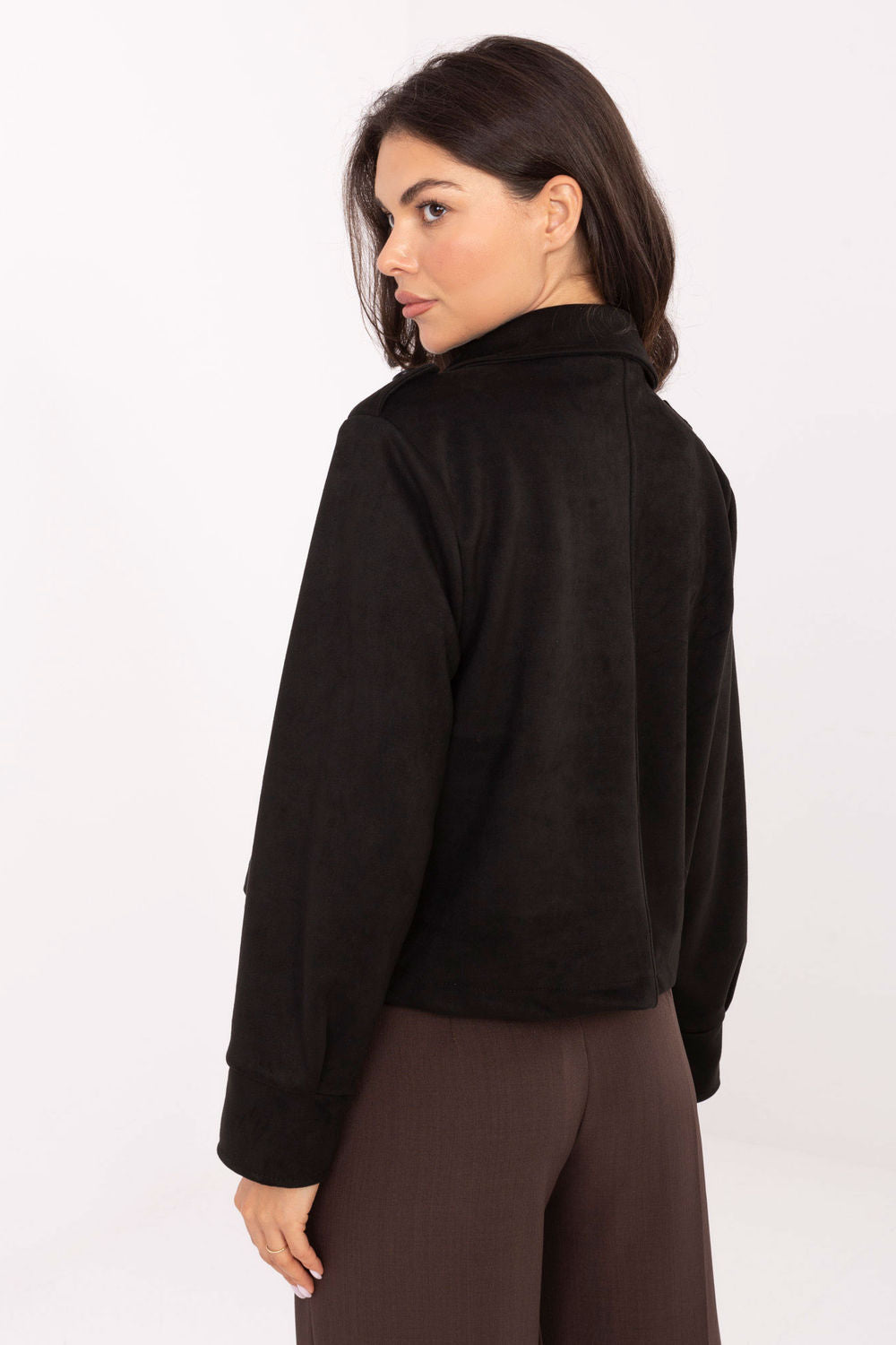 Rue Paris Black Suede Long Sleeve Coat - view 3