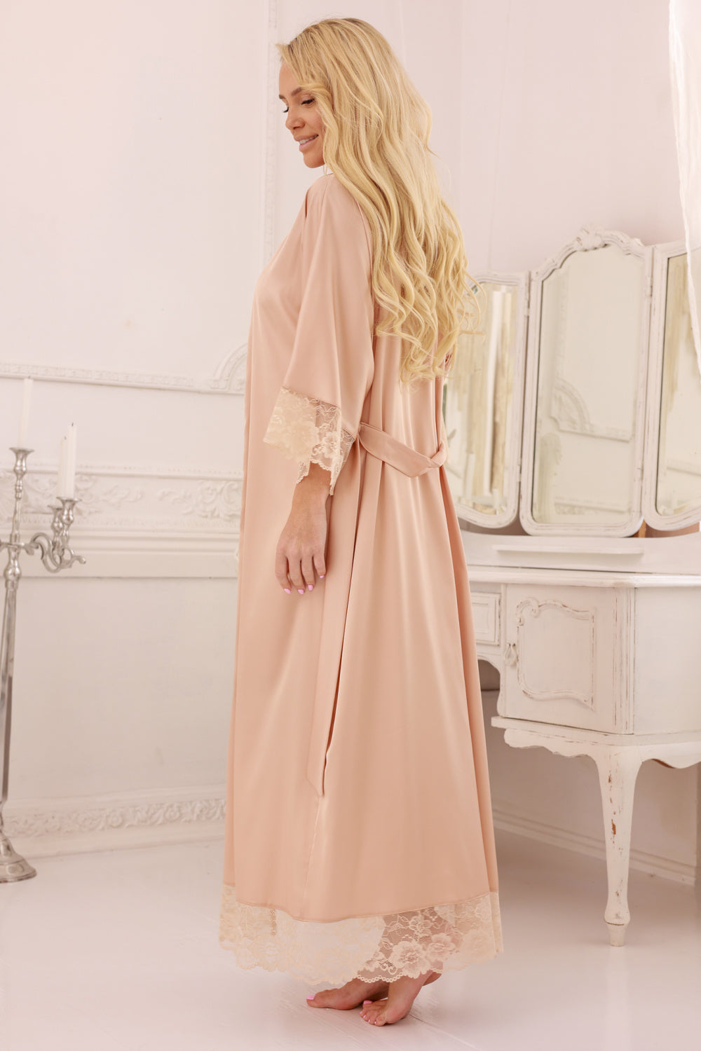 Kalimo Sumatra Nude Polyester Lace Long Dressing Gown - view 3