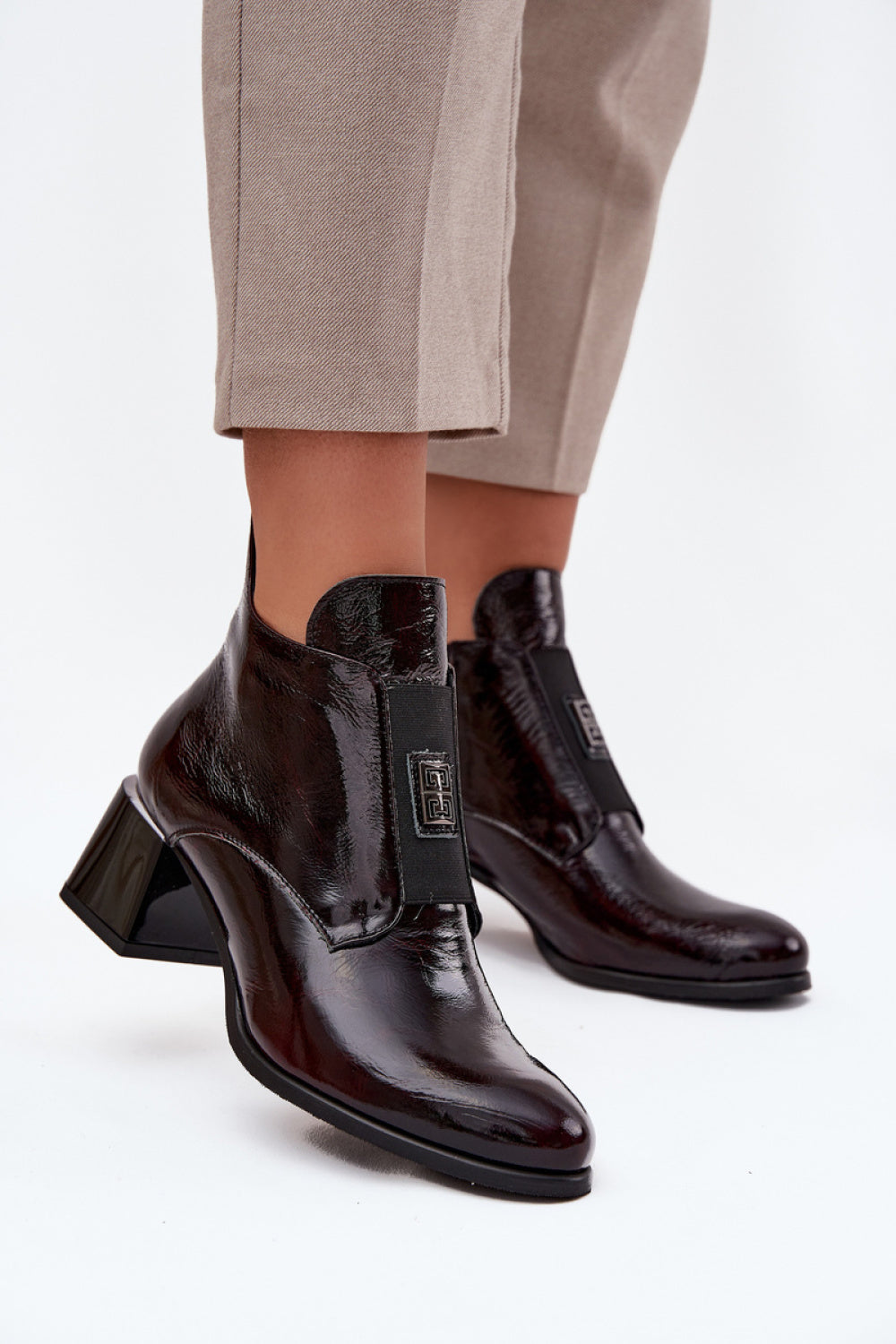 Step In Style Zazoo Burgundy Leather Block Heel Heeled Ankle Boots