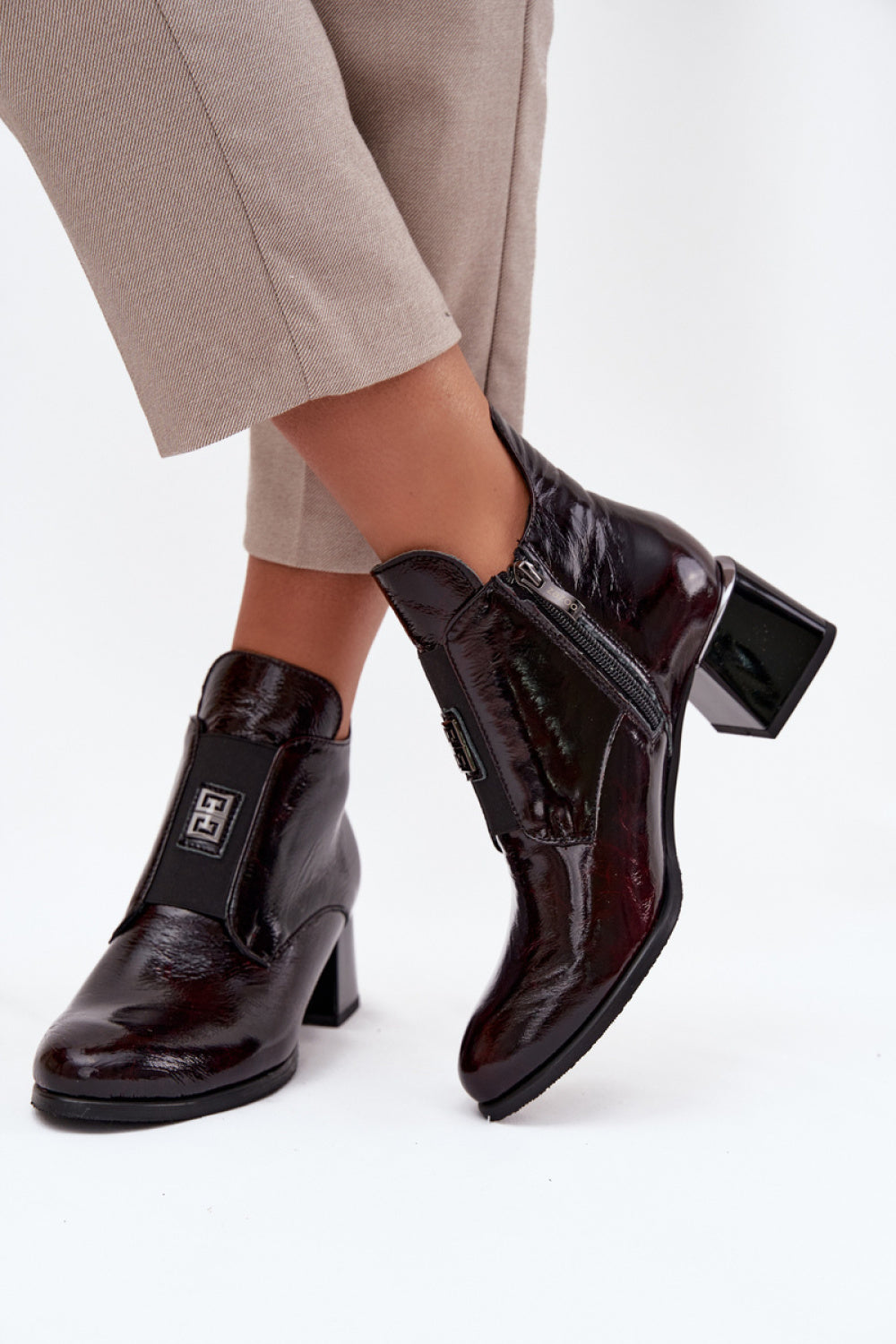 Step In Style Zazoo Burgundy Leather Block Heel Heeled Ankle Boots - view 3