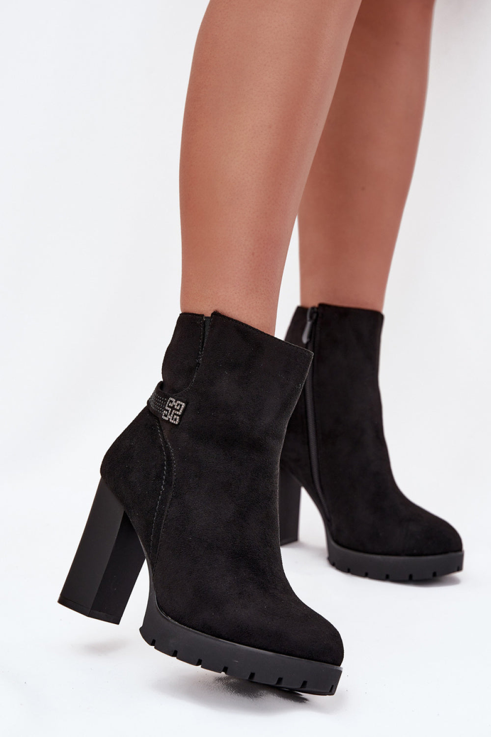 Step In Style Zayna Black Faux Suede Warm Lined Heeled Ankle Boots