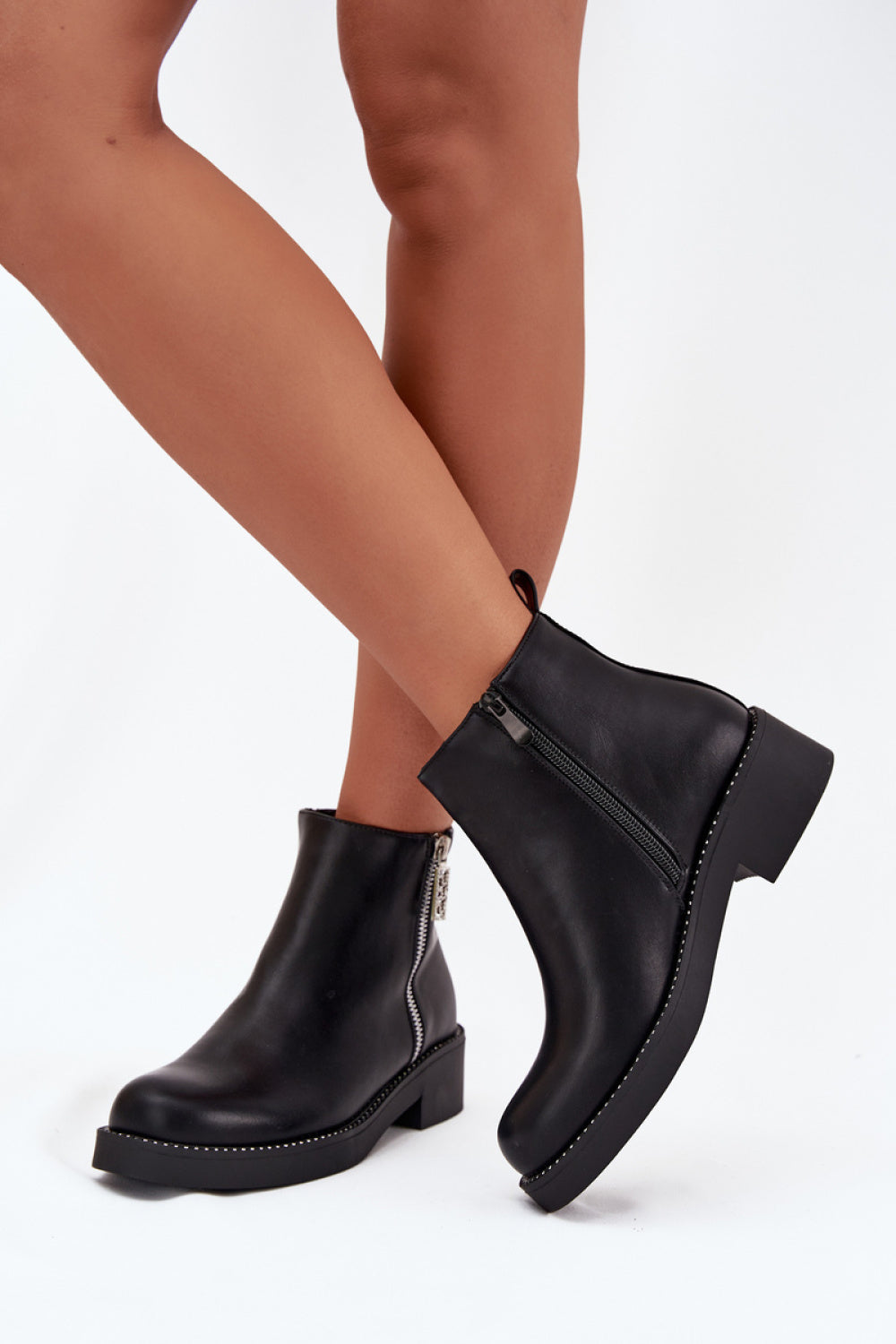 Step In Style Vionna Black Faux Leather Warm Lined Boots