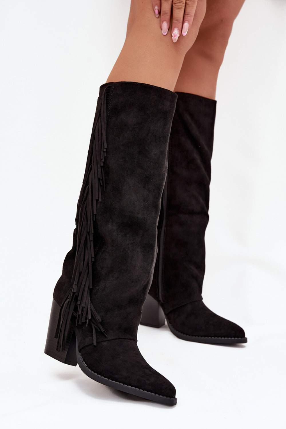 Step In Style Tivara Black Faux Suede Heeled Ankle Boots