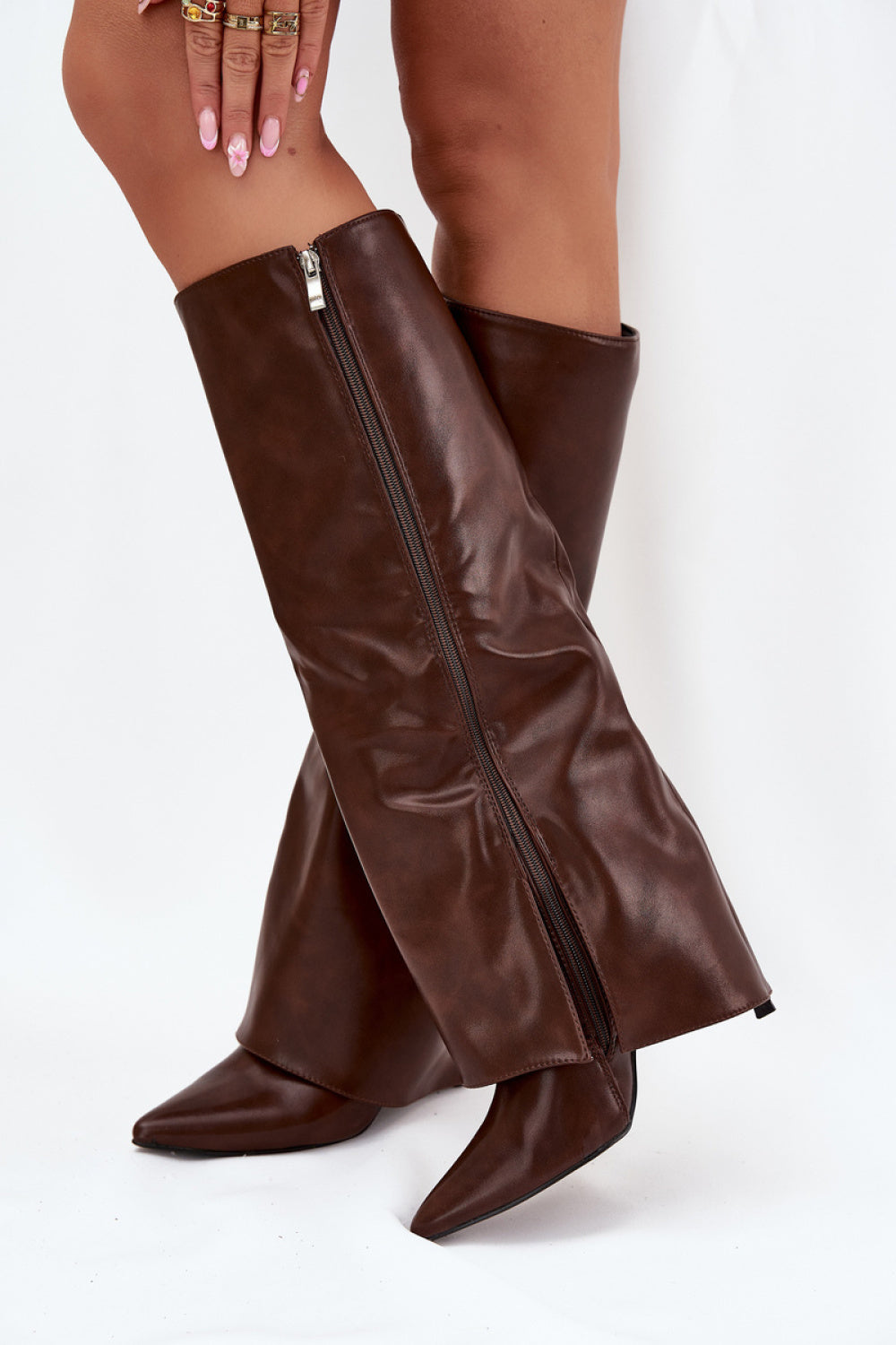 Step In Style Tamonia Chocolate Faux Leather Heeled Ankle Boots
