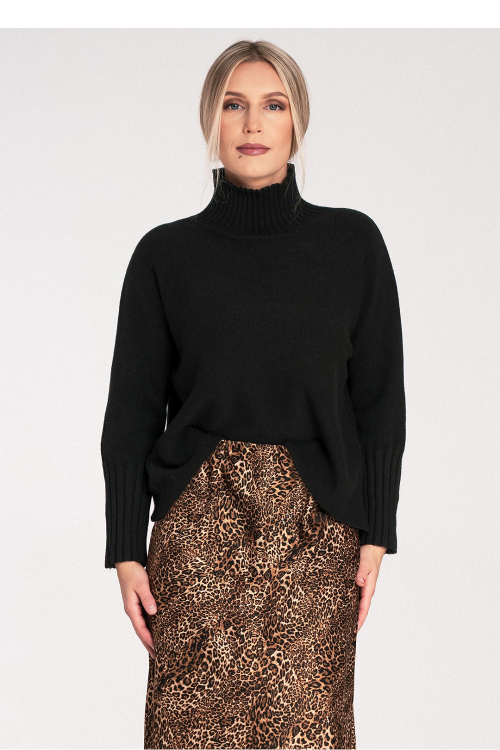 Figl Black Long Sleeve Roll Neck Jumper