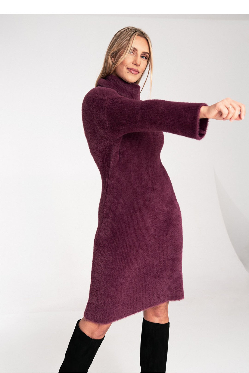 Figl Burgundy Knitted Flared Dress