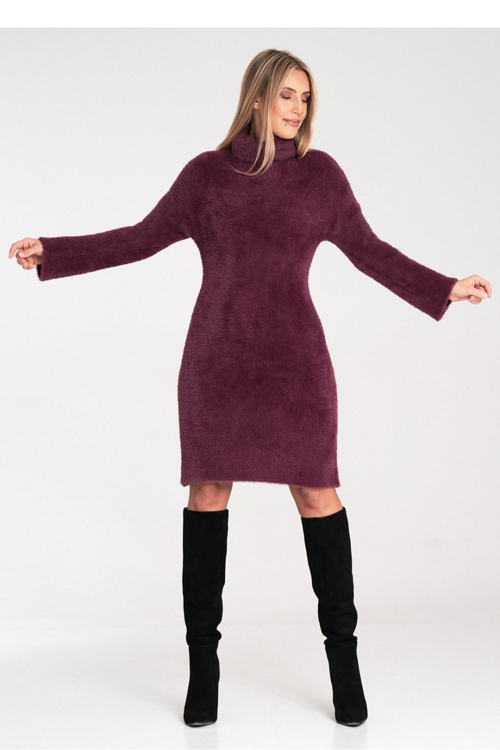 Figl Burgundy Knitted Flared Dress - view 2