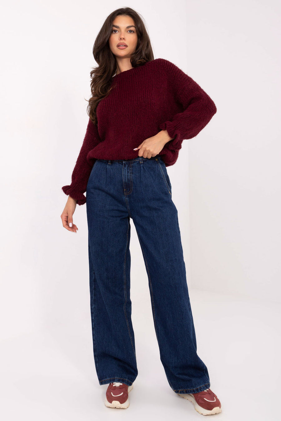 Sublevel Dark Blue Denim Wide Leg High Waisted Jeans