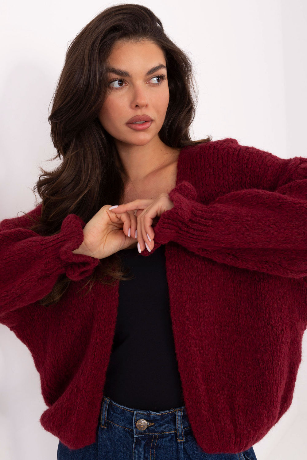 Rue Paris Burgundy Long Sleeve Cardigan