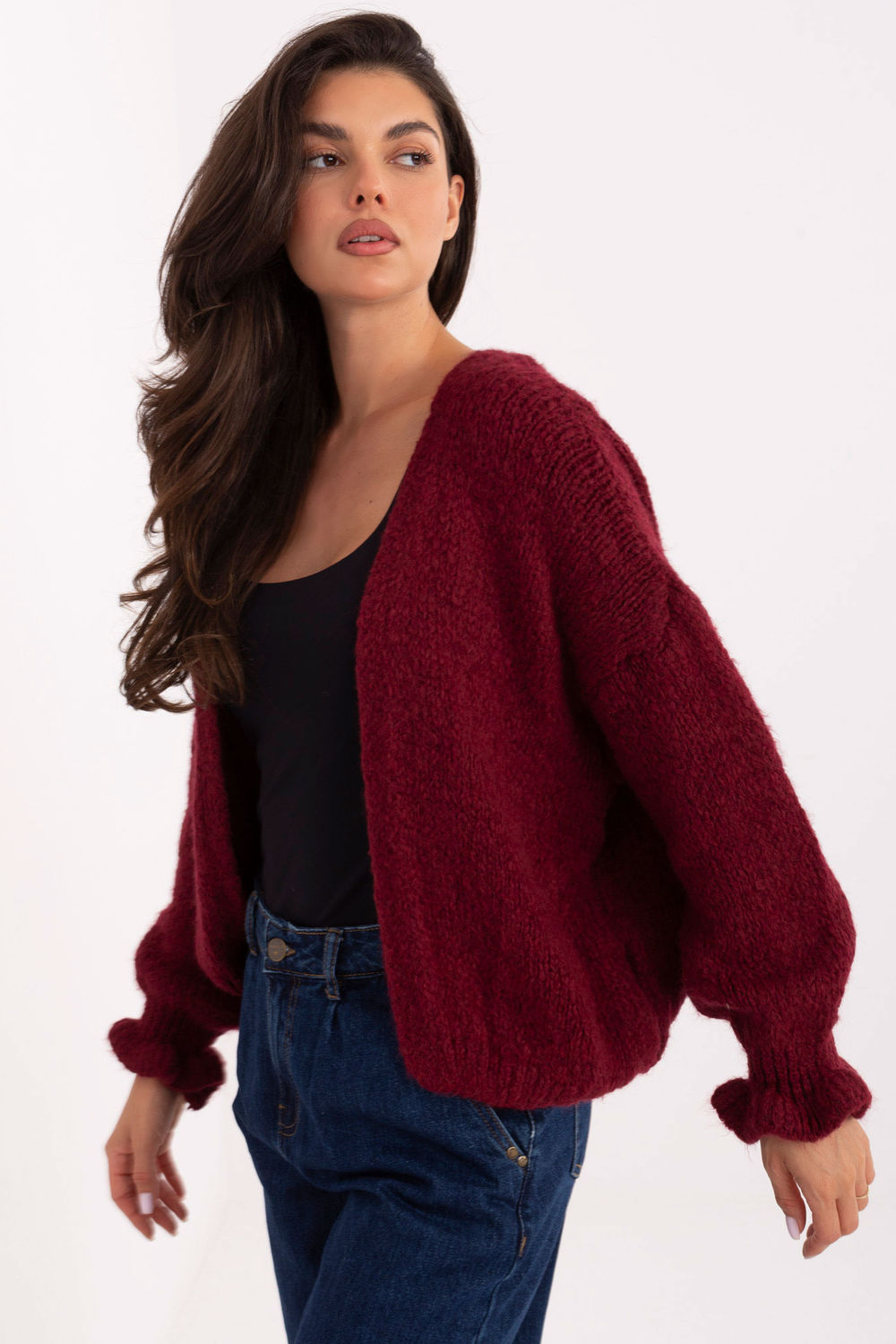 Rue Paris Burgundy Long Sleeve Cardigan - view 2
