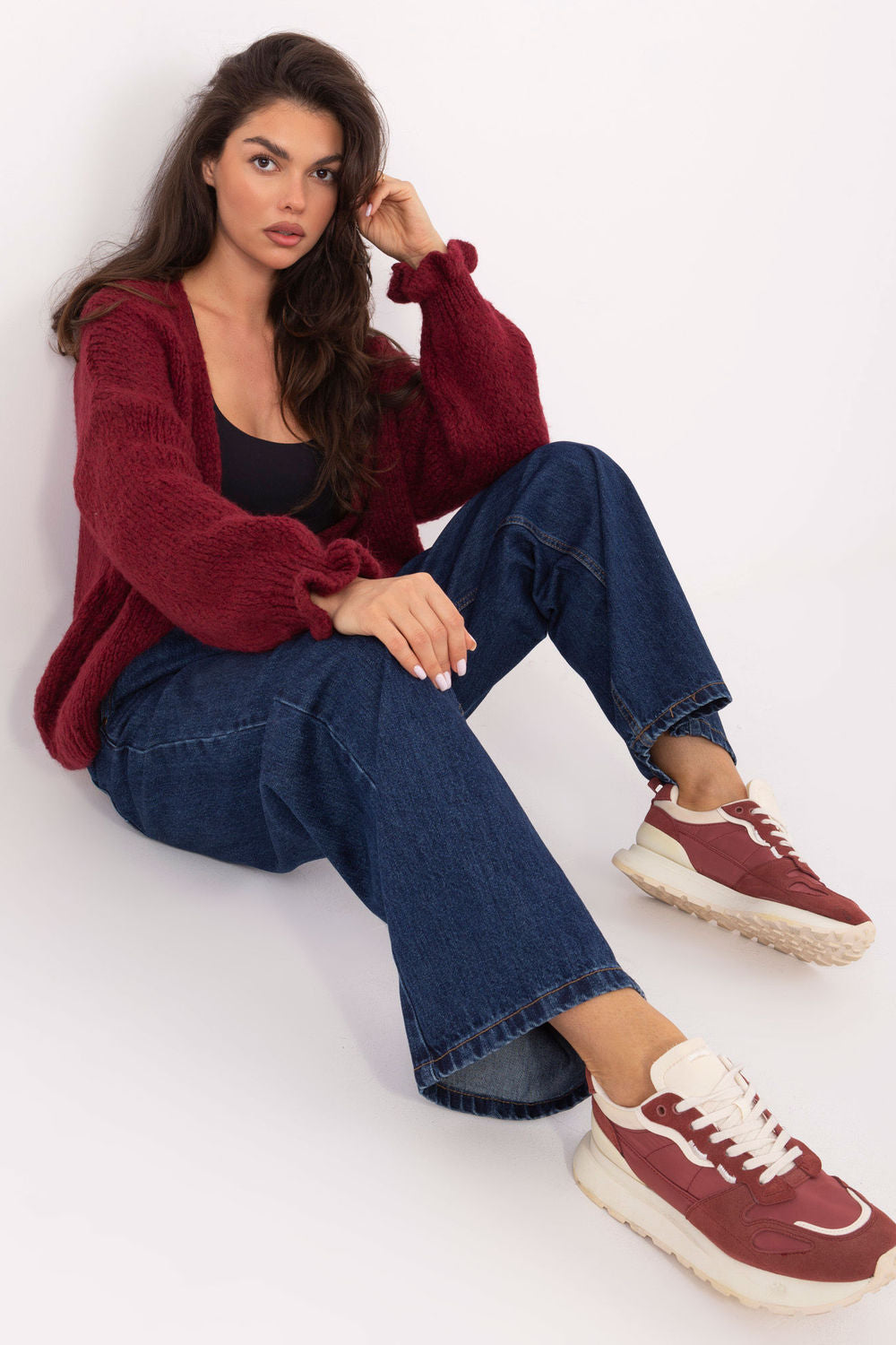 Rue Paris Burgundy Long Sleeve Cardigan - view 4