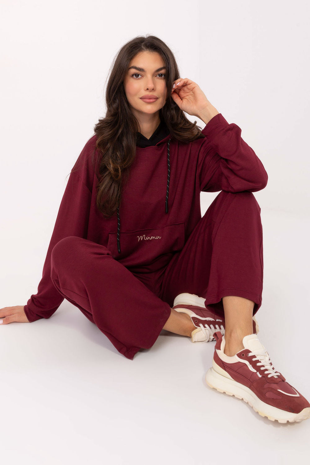 Relevance Burgundy High Waisted Long Sleeve Co-Ord Set - view 4
