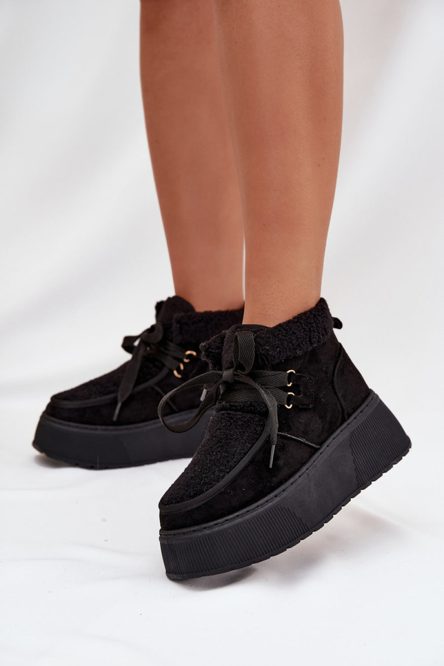 Step In Style Florivelle Black Faux Suede Platform Snow Boots