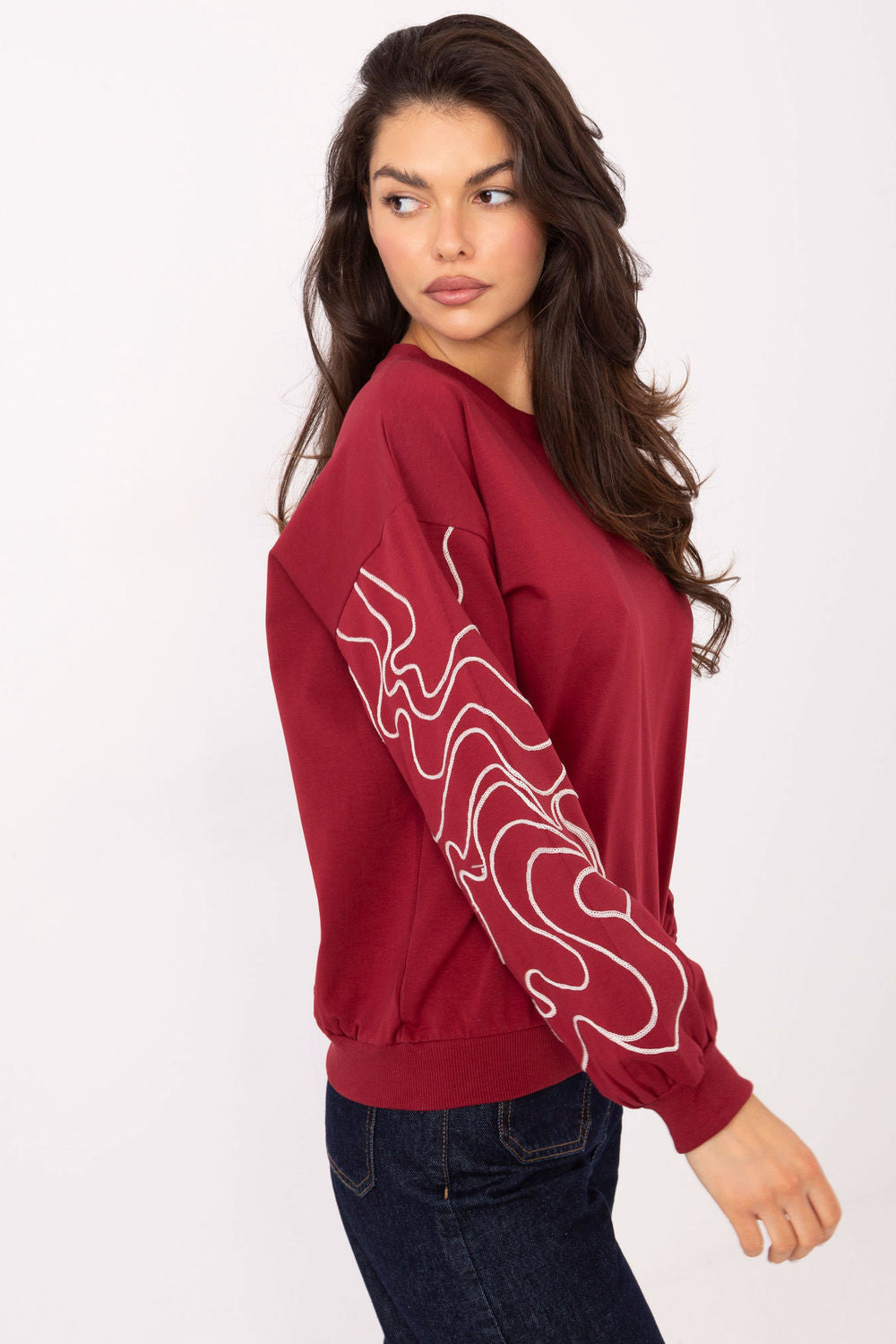 Relevance Burgundy Long Sleeve Cotton Sweatshirt - view 2