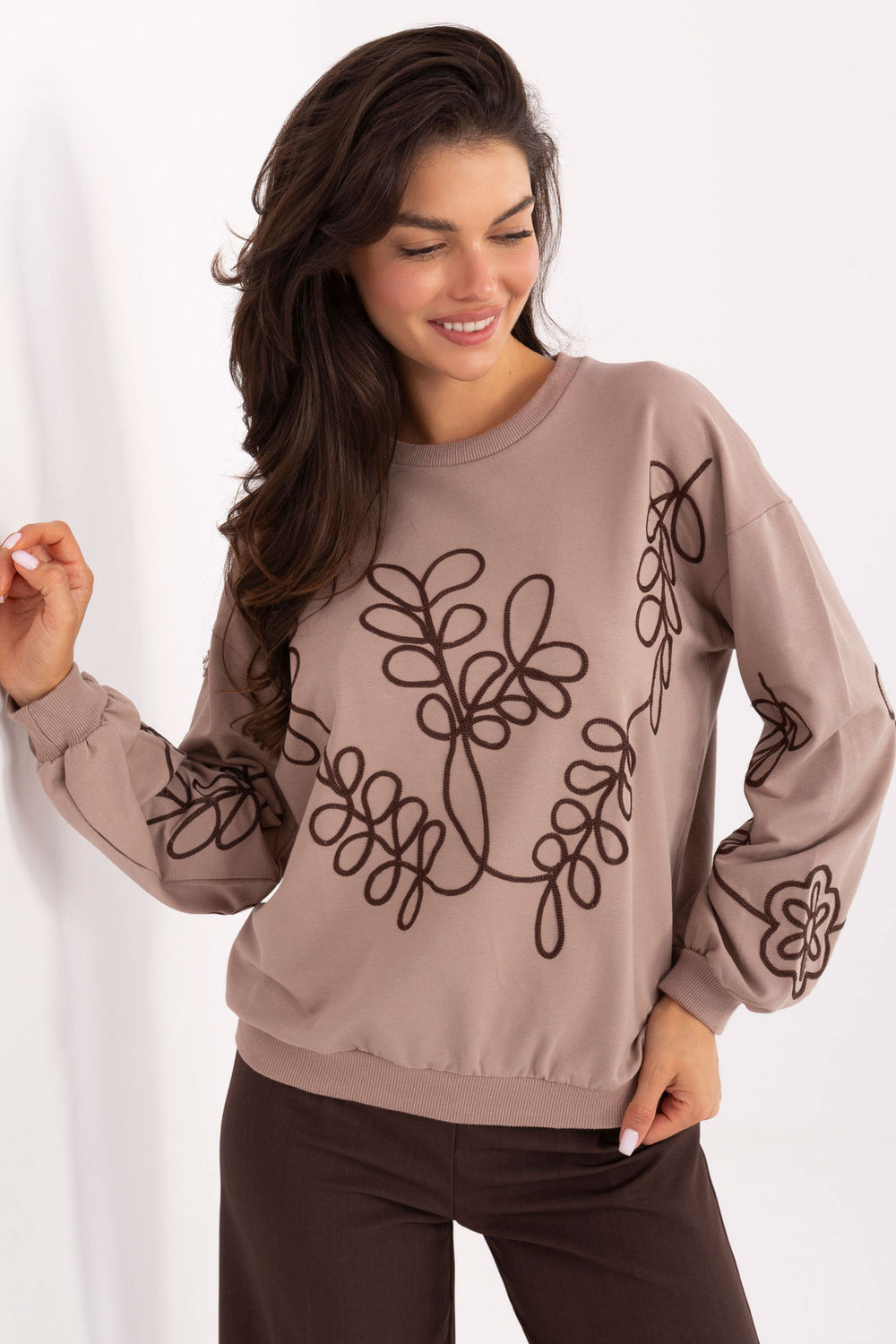Relevance Dark Beige Long Sleeve Cotton Sweatshirt