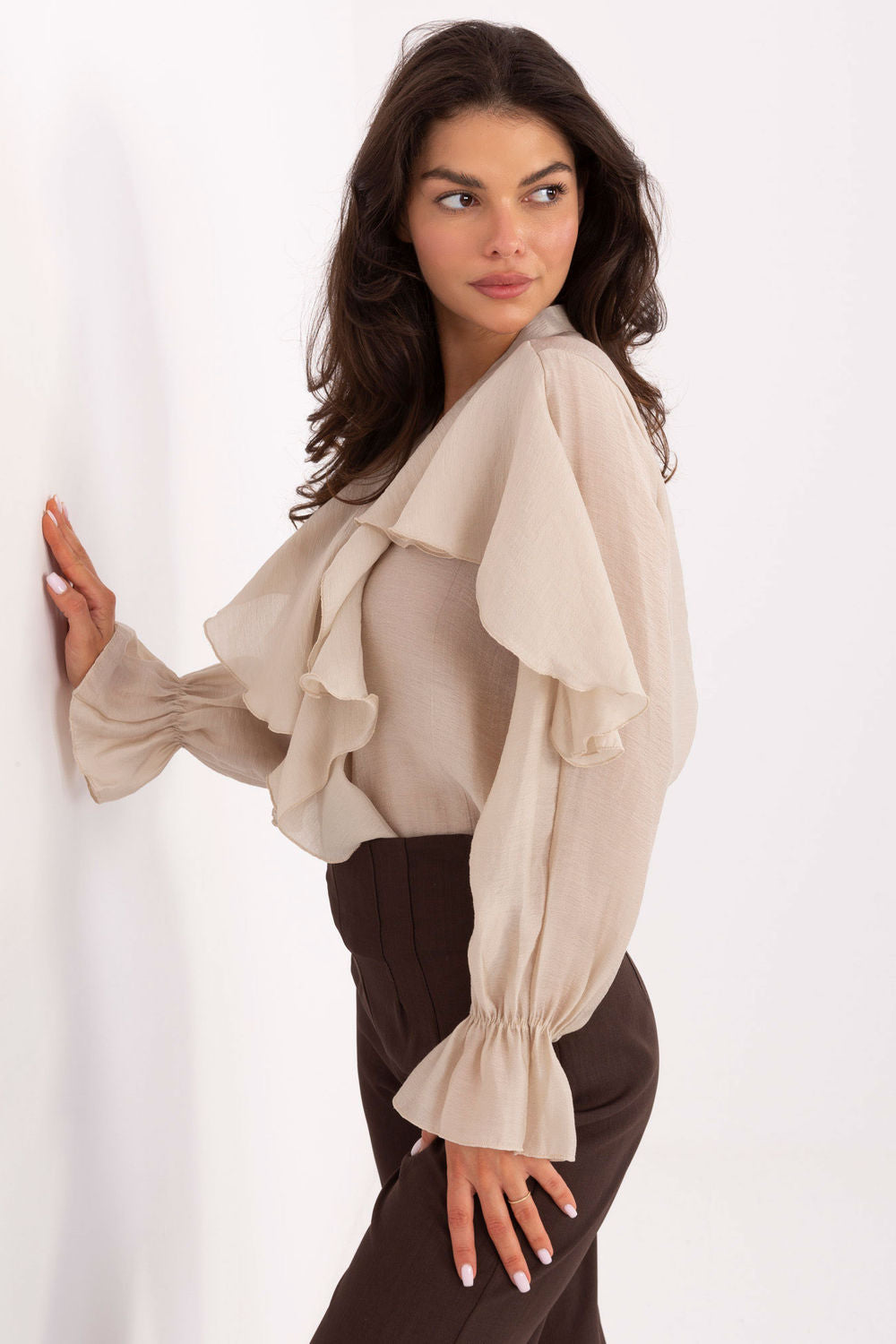 Rue Paris Beige V-Neck Long Sleeve Top - view 2