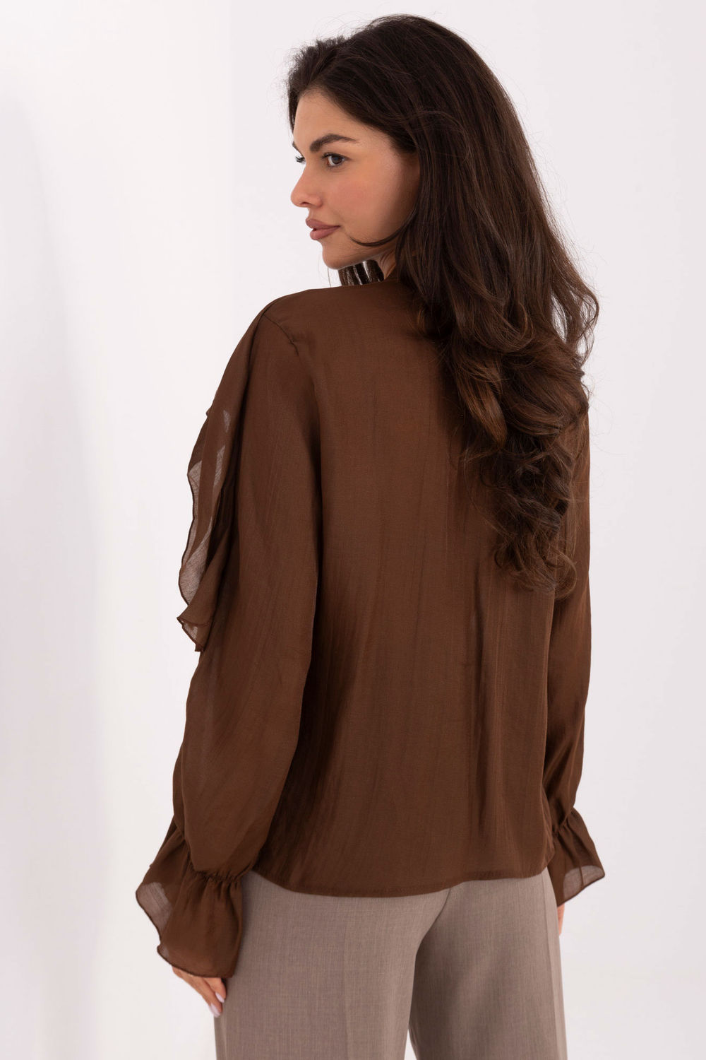 Rue Paris Brown V-Neck Long Sleeve Top - view 3