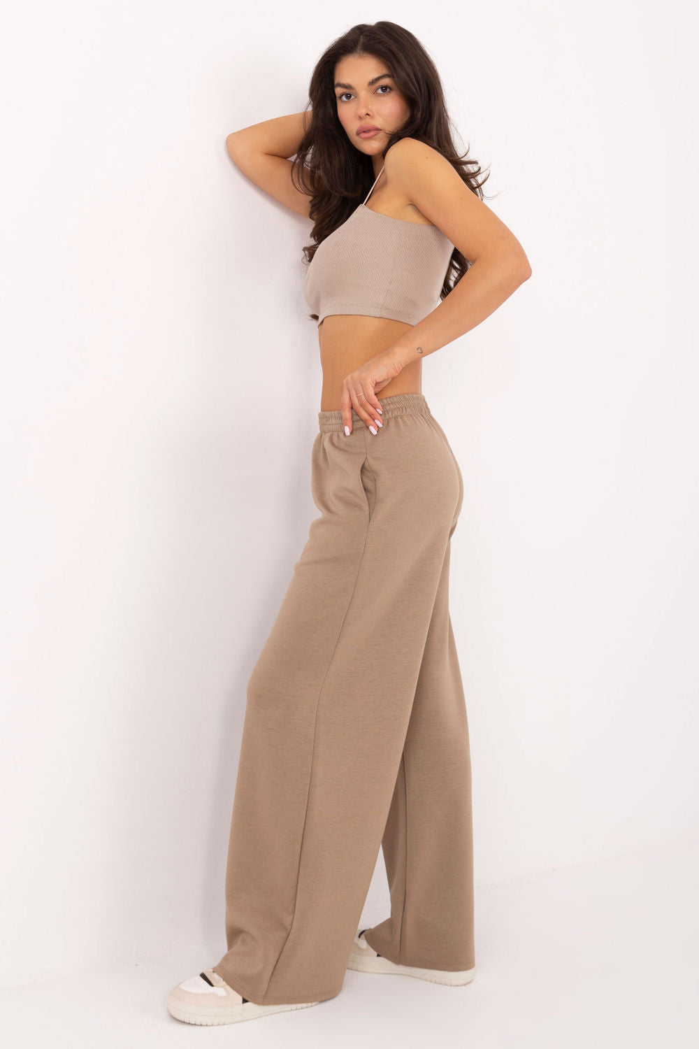 Italy Moda Dark Beige Wide Leg High Waisted Joggers - view 2