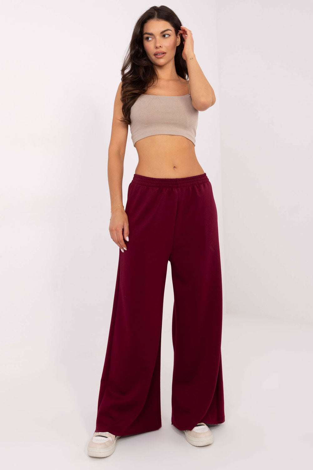 Italy Moda Burgundy Wide Leg High Waisted Joggers