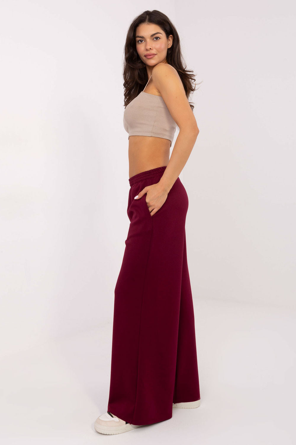 Italy Moda Burgundy Wide Leg High Waisted Joggers - view 2