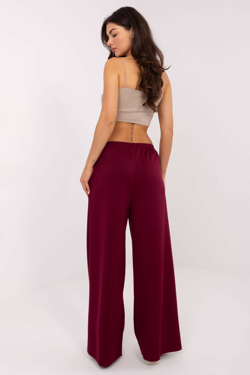 Italy Moda Burgundy Wide Leg High Waisted Joggers - view 3