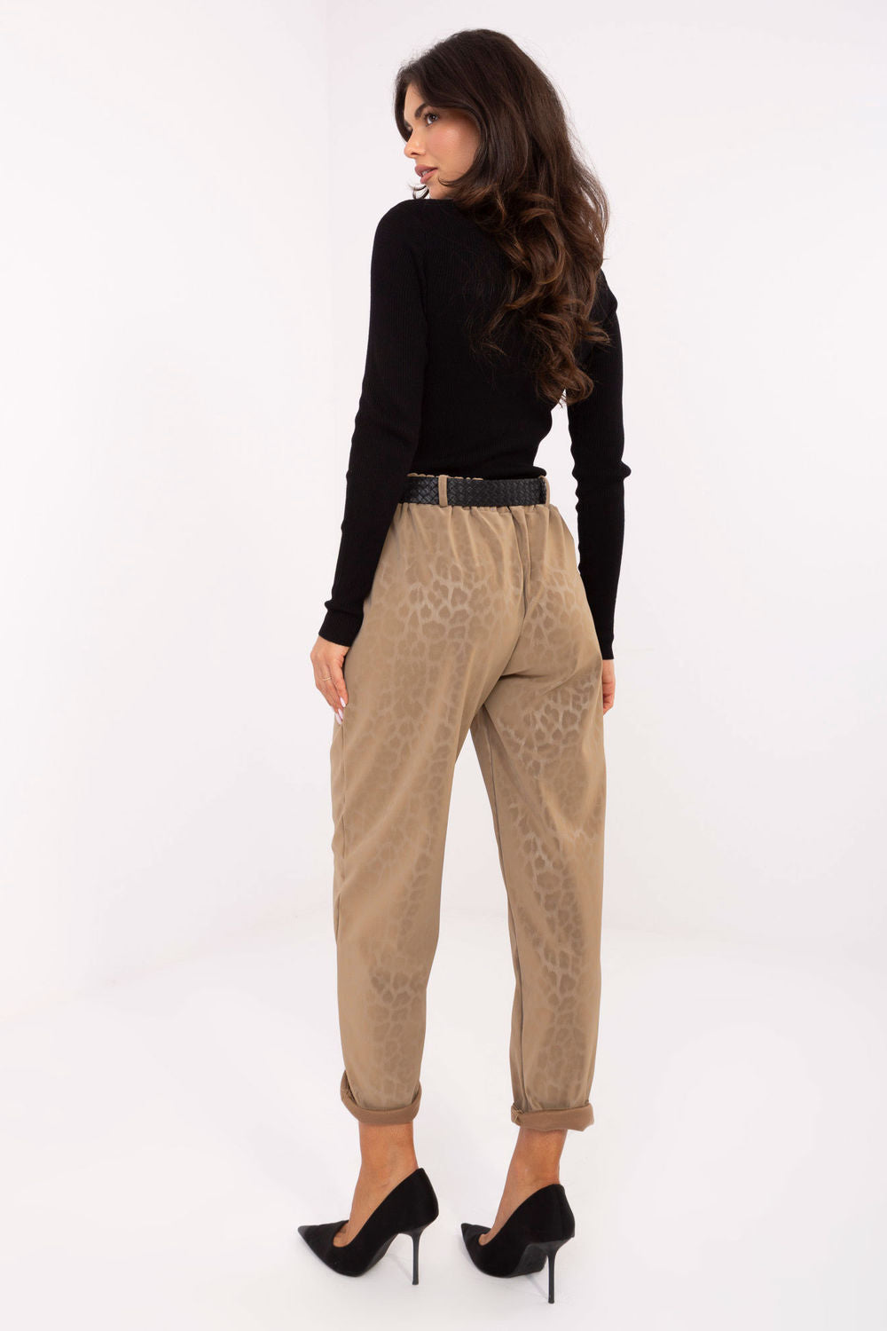 Italy Moda Camel Faux Leather Leopard Print Trousers - view 3