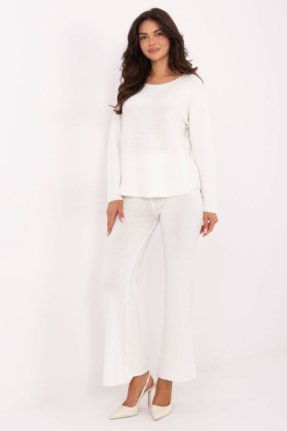 Italy Moda Ecru Wide Leg High Waisted Co-Ord Set