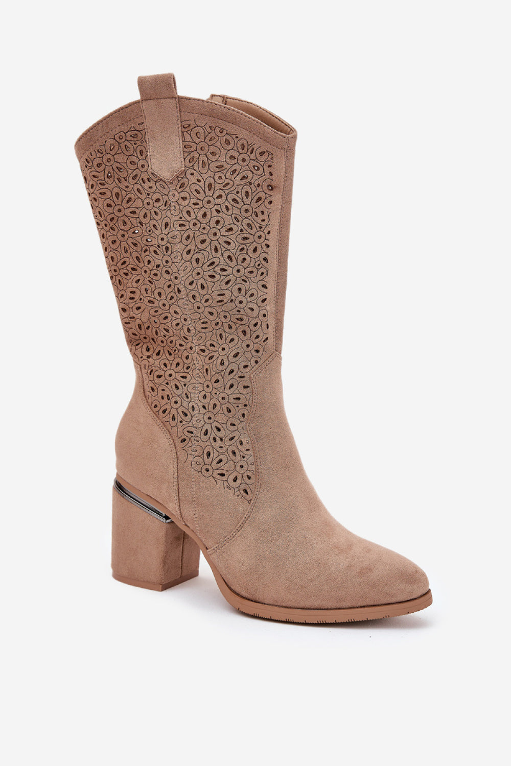 Step In Style Beige Faux Leather Block Heel Cut-Out Boots - view 2