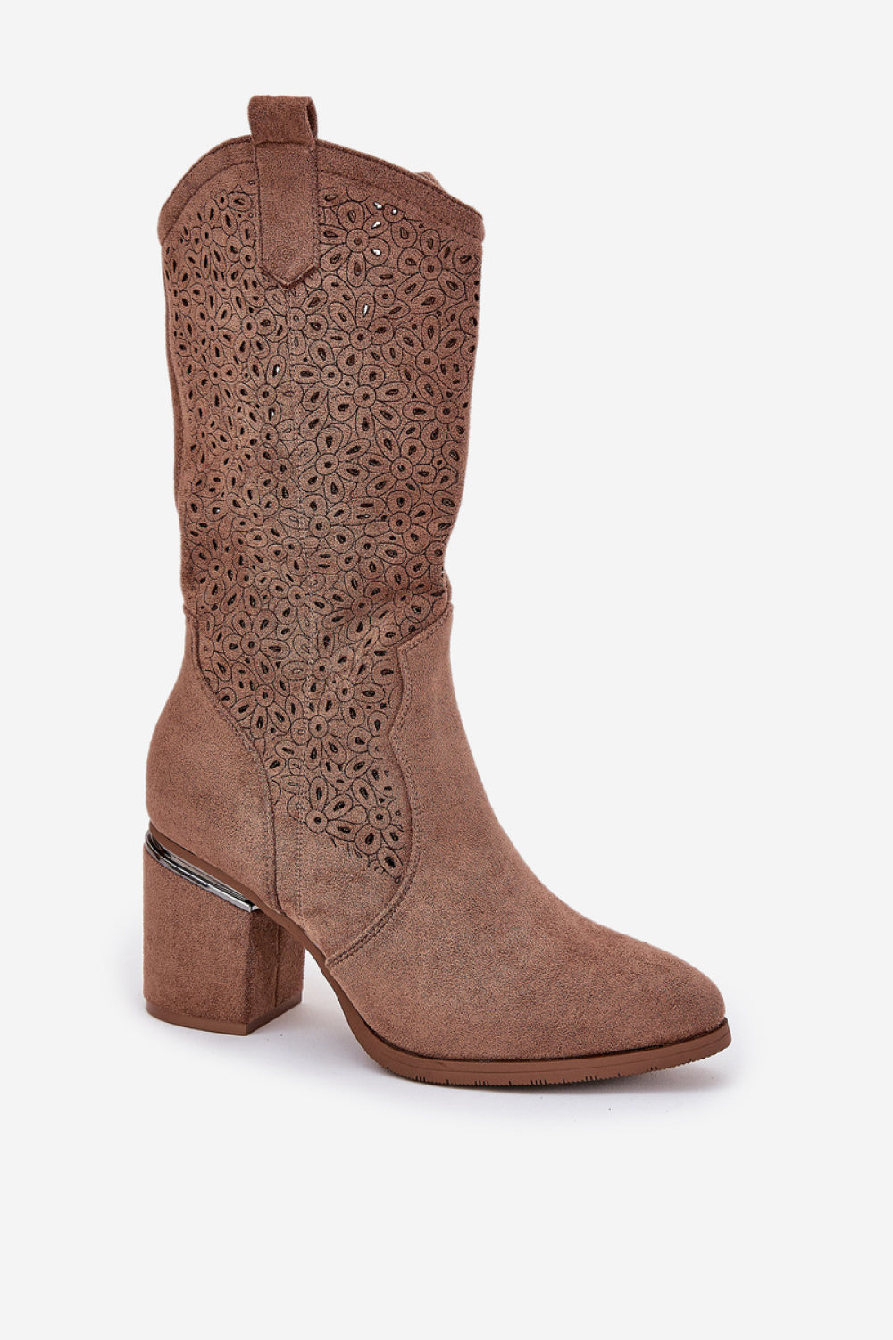 Step In Style Brown Faux Leather Block Heel Cut-Out Boots - view 2