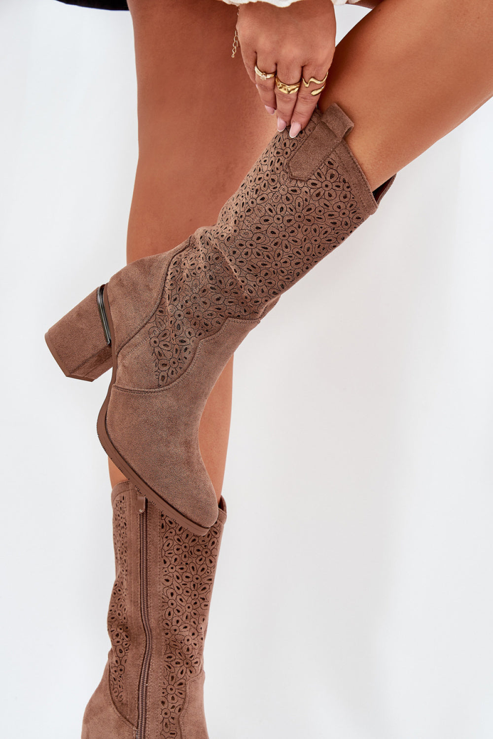 Step In Style Brown Faux Leather Block Heel Cut-Out Boots - view 3