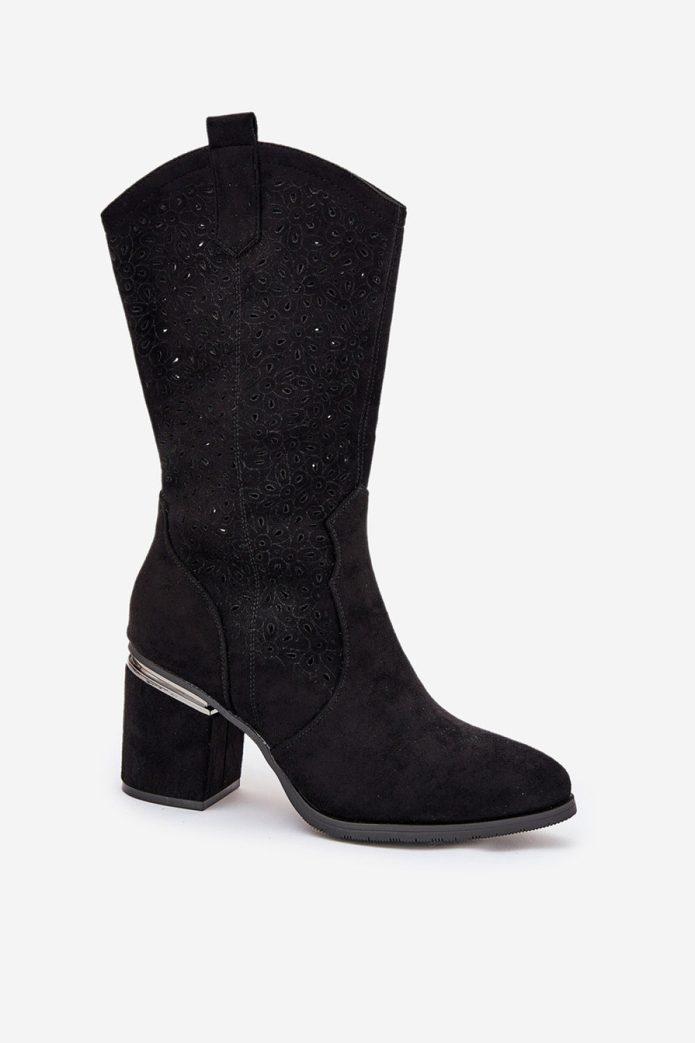 Step In Style Black Faux Leather Block Heel Cut-Out Boots - view 2