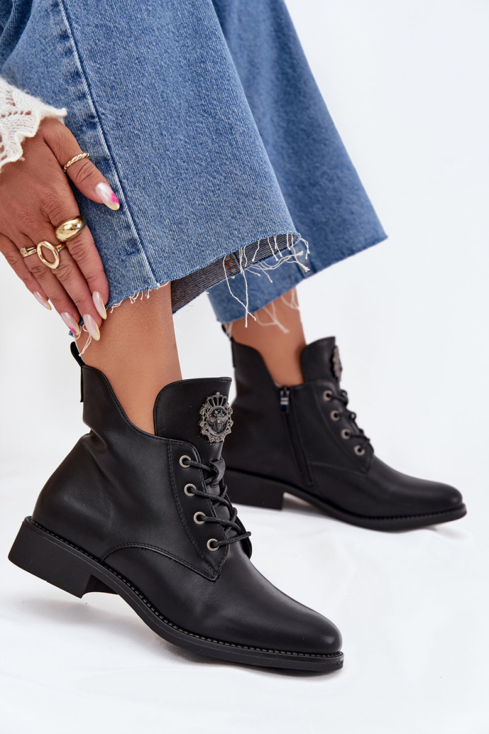 Step In Style Cylira Black Faux Leather Flat Boots