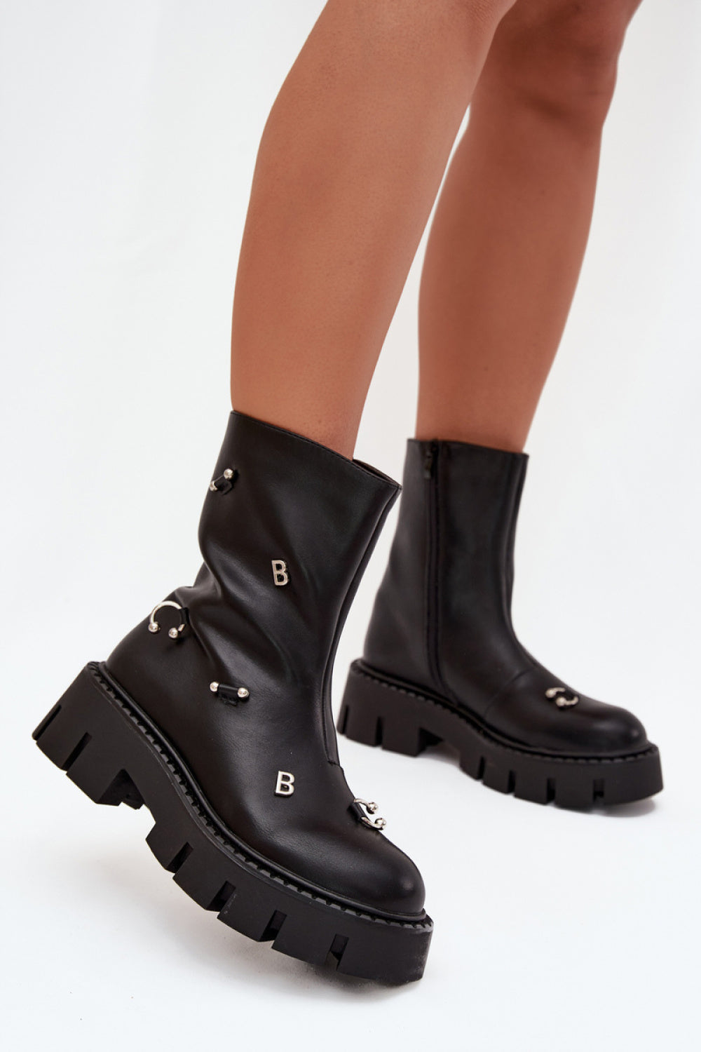 Step In Style Thavira Black Faux Leather Platform Boots