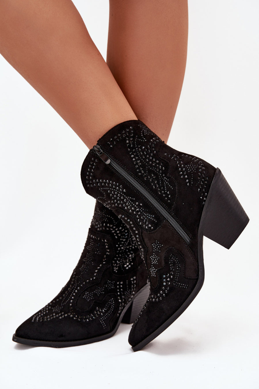 Step In Style Lelira Black Faux Suede Block Heel Heeled Ankle Boots