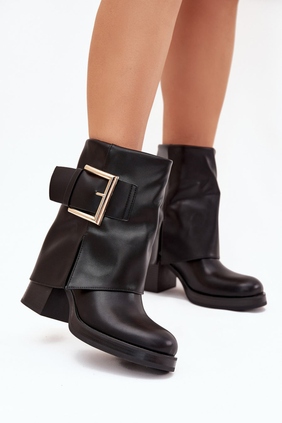 Step In Style Milira Black Faux Leather Block Heel Heeled Ankle Boots
