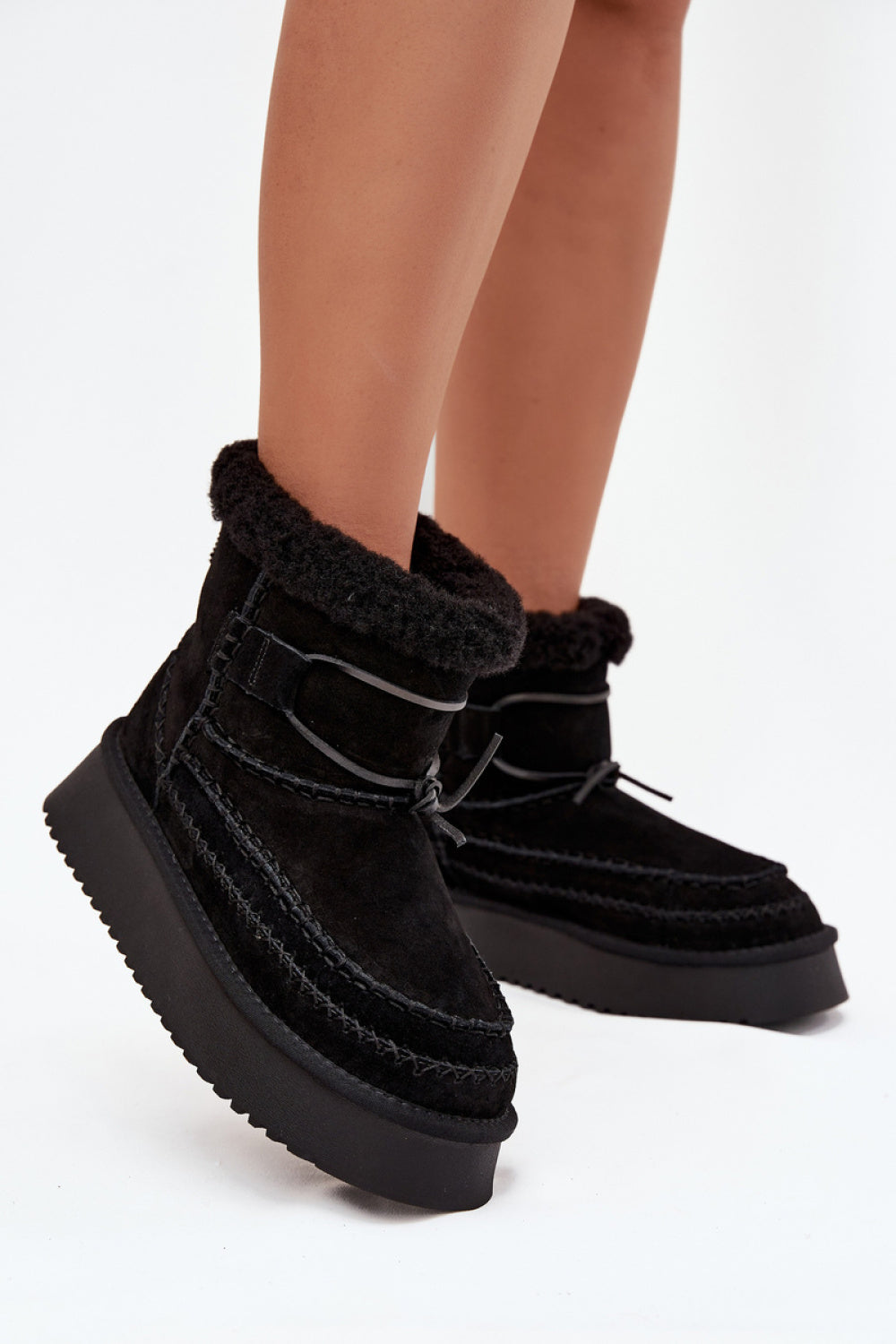 Step In Style Black Suede Platform Snow Boots